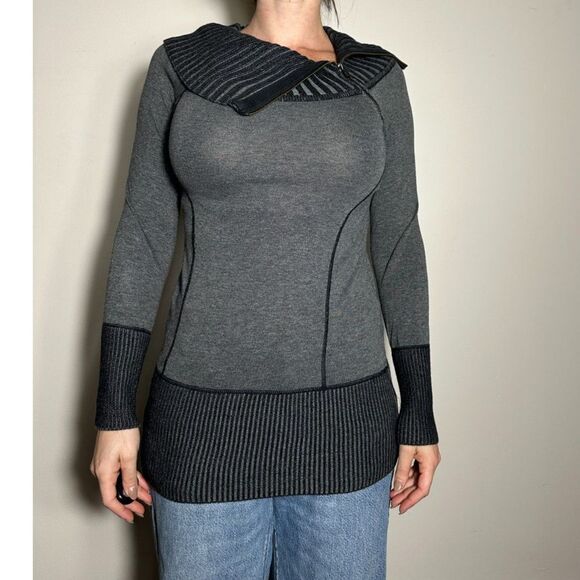 Vintage y2k Cache 100% Cotton Gray Long Sleeve Top Size Small - Picture 1 of 3